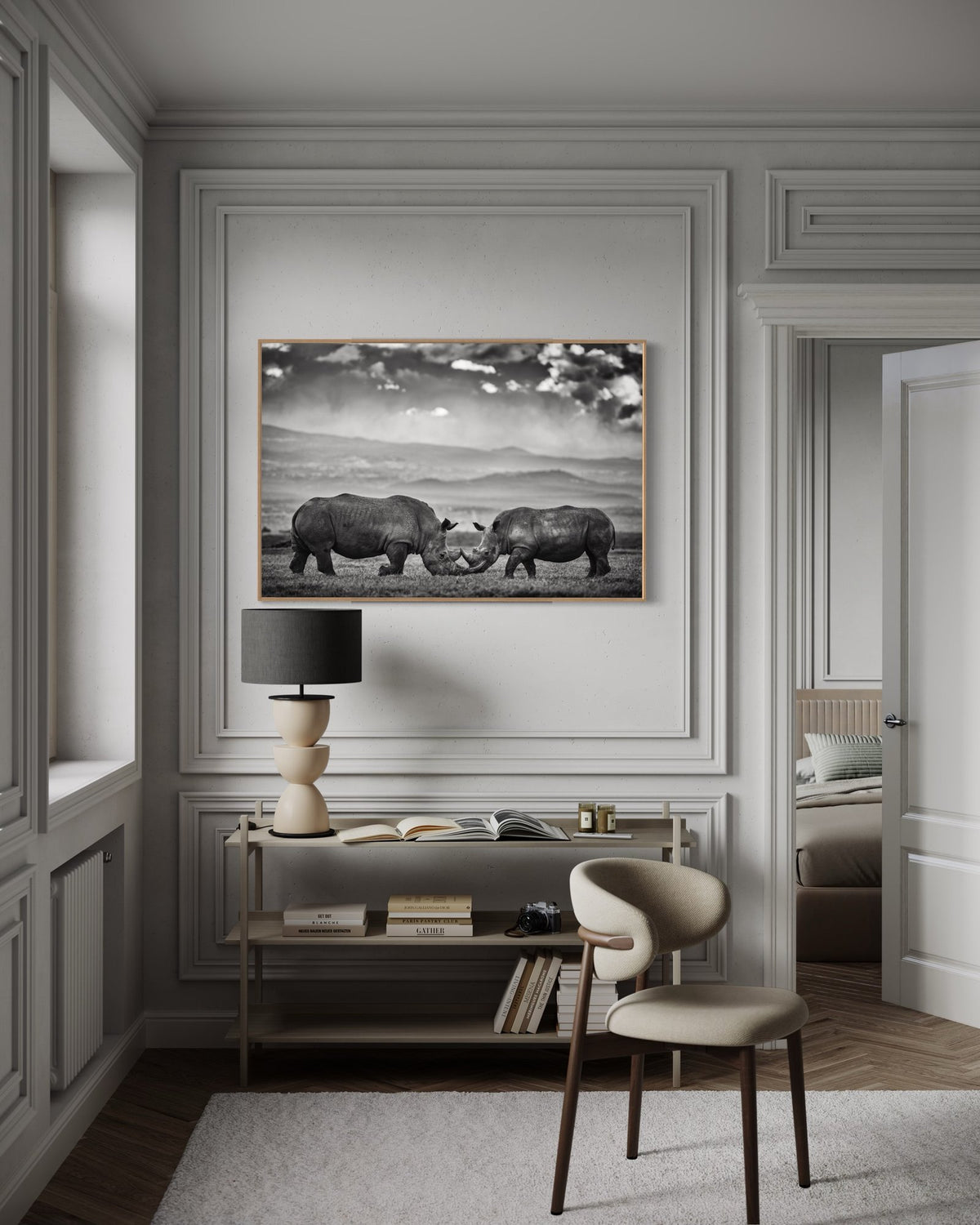 Rhinoceros art print — The Battle by Shannon Wild — view 2 in a room