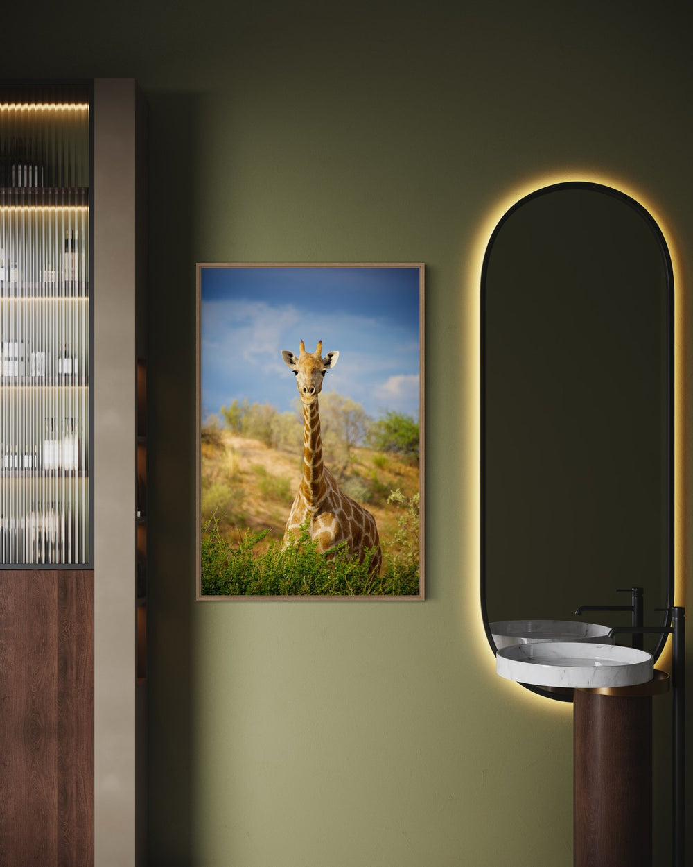 Giraffe art print — The Curious by Shannon Wild — view 4 in a room