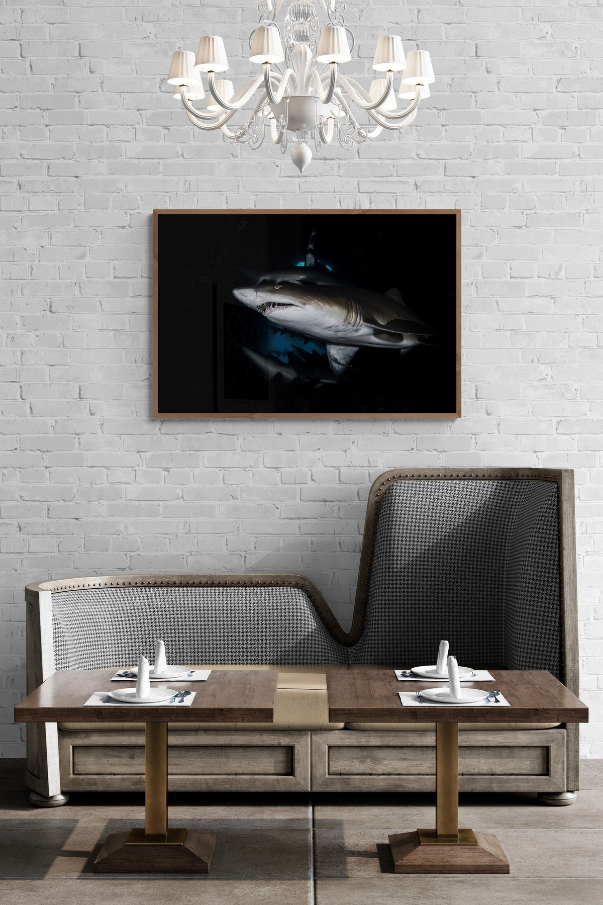 Shark art print — The Dark by Jake Wilton — view 2 in a room