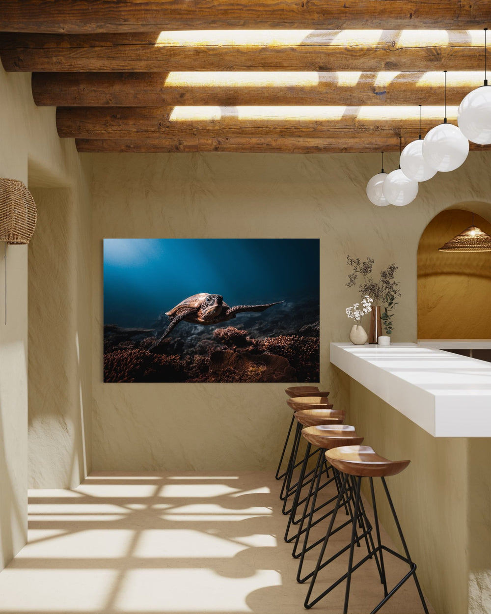 Sea turtle art print — The Turtle Cruise by Daniel Nicholson — in a room setting, view 4 in a room