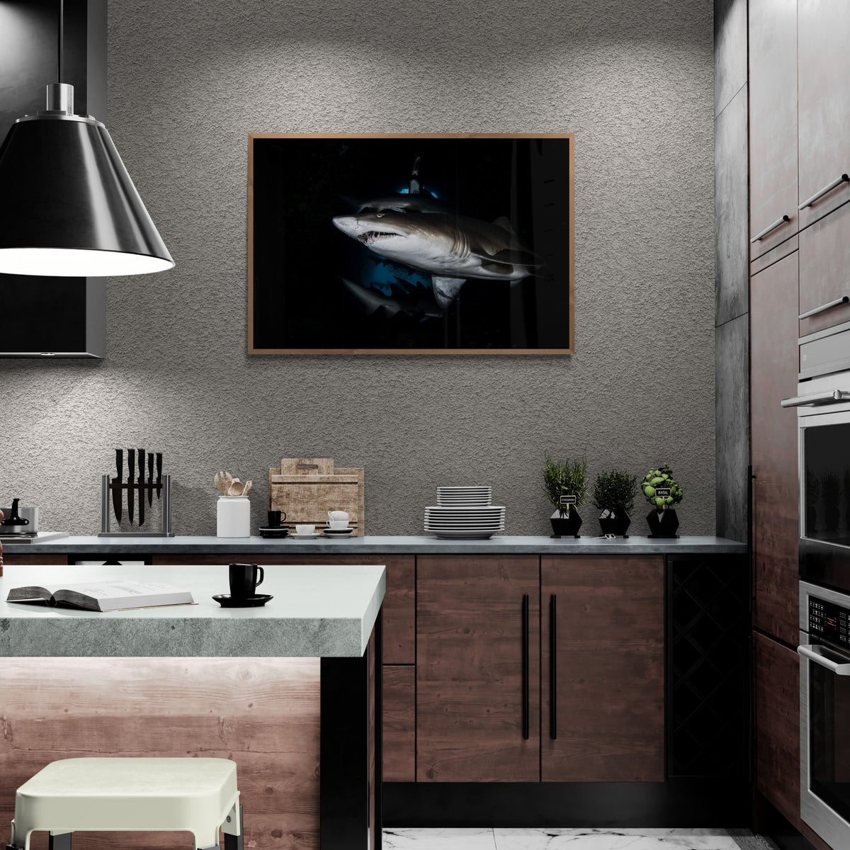 Shark art print — The Dark by Jake Wilton — view 3 in a room