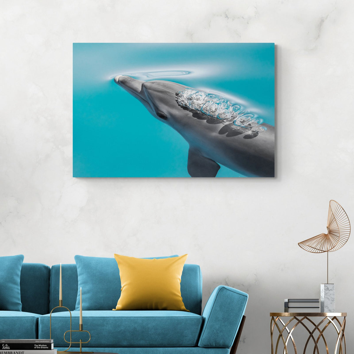 Dolphin art print — The Dolphin Bubble by Jake Wilton — view 2 in a room