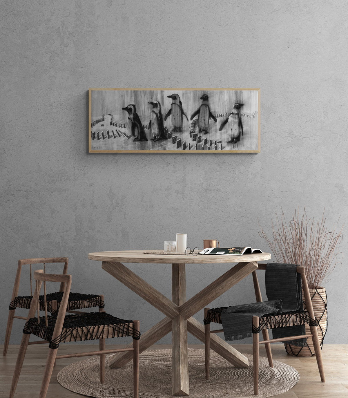 Penguin art print — The Domino Effect by Duncan Stewart — view 3 in a room