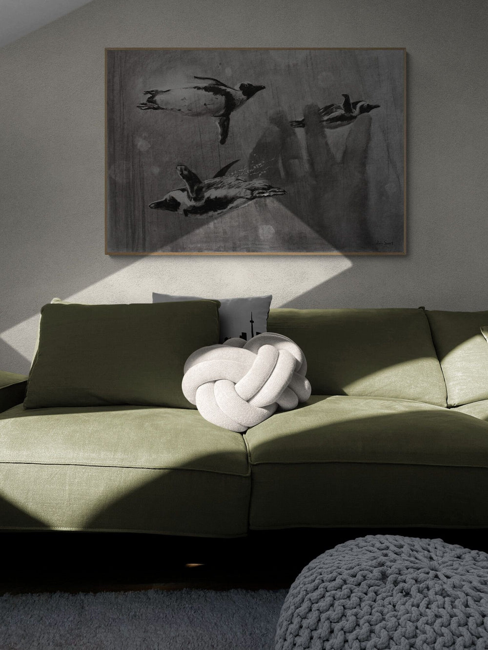 Penguin art print — The Flying Penguins by Duncan Stewart — view 4 in a room