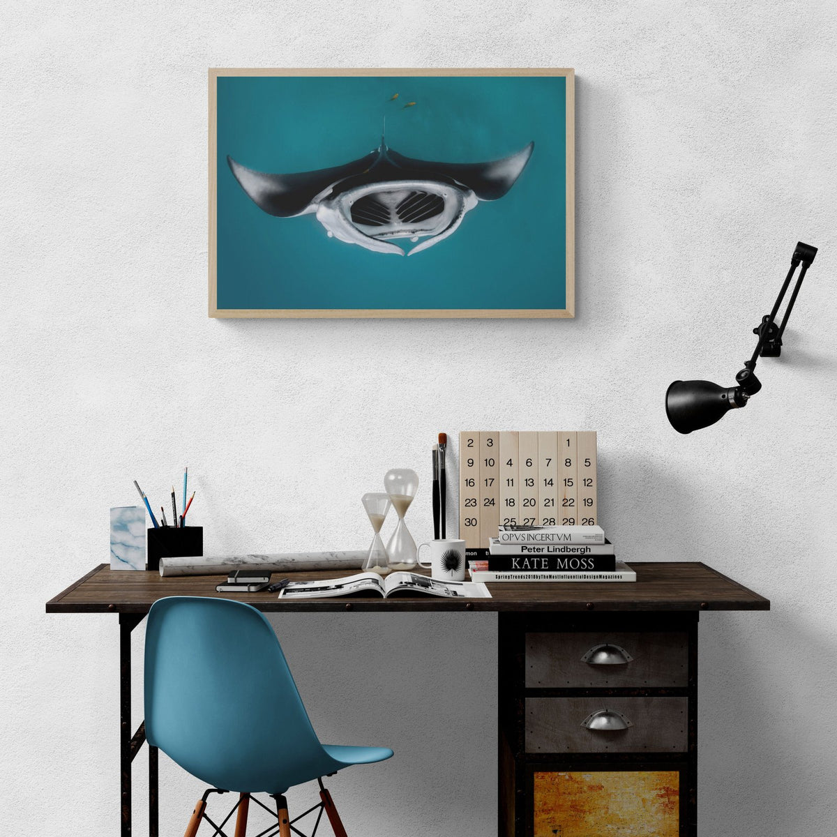 Manta ray art print — The Follow by Jake Wilton — view 2 in a room
