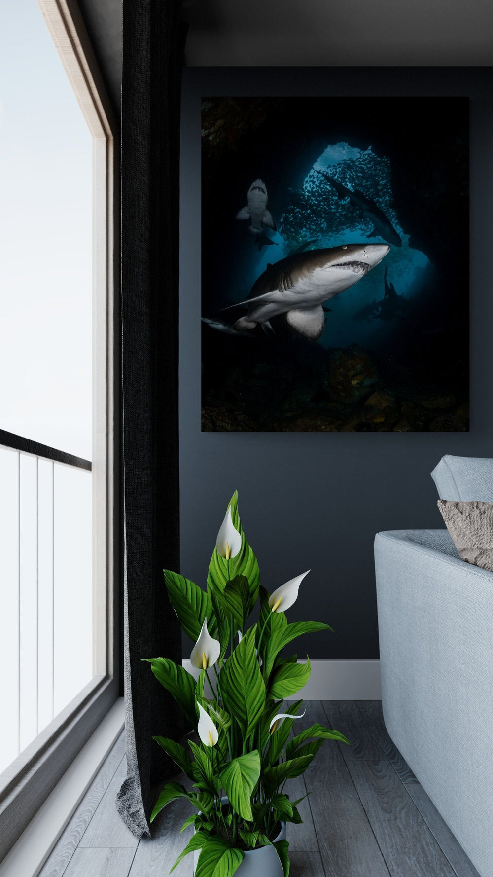 Shark art print — The Lair by Jake Wilton — view 4 in a room