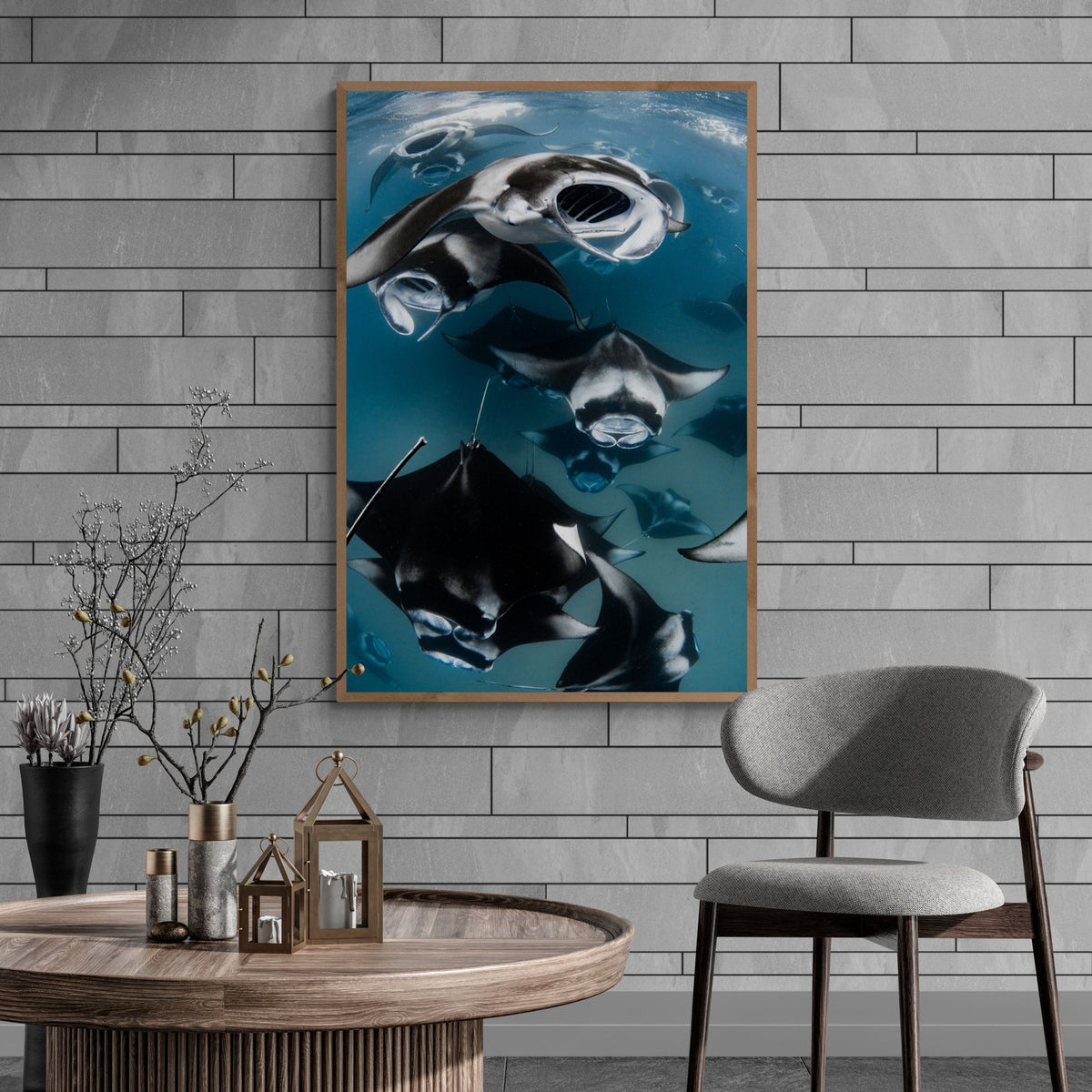 Manta ray art print — The Rays by Jake Wilton — view 2 in a room