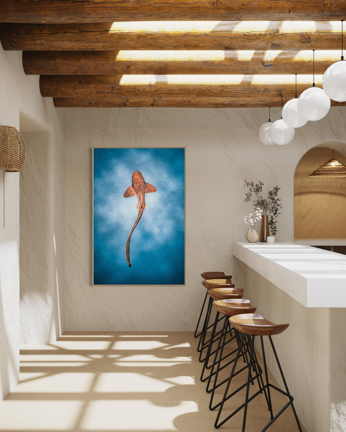 Leopard shark art print — The Spot by Daniel Nicholson — in a room setting, view 2 in a room