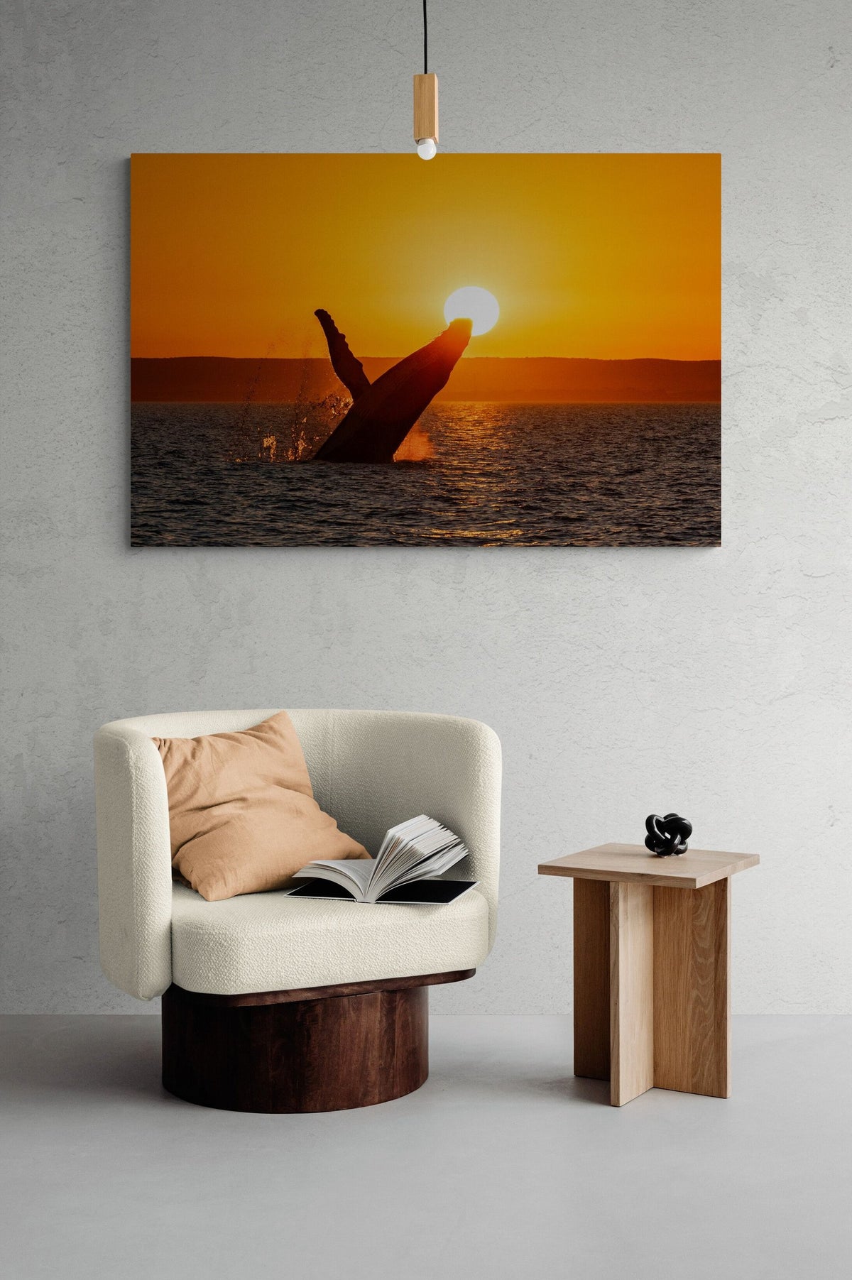 Humpback whale art print — The Sunset Wave by Ollie Clarke — in a room setting, view 2 in a room