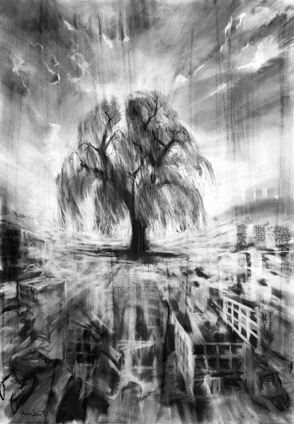 The Weeping World on fine art paper, framed in dark oak