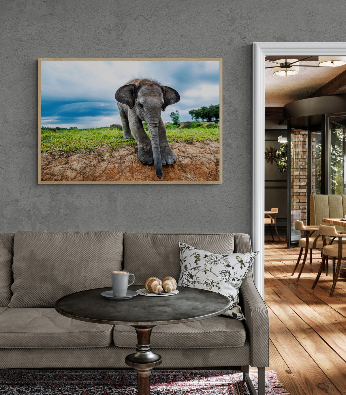 Elephant art print — The Baby by Paul Hilton — view 2 in a room