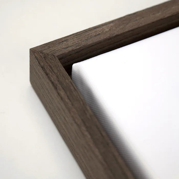 Dark oak float frame and canvas edge, the shadow gap